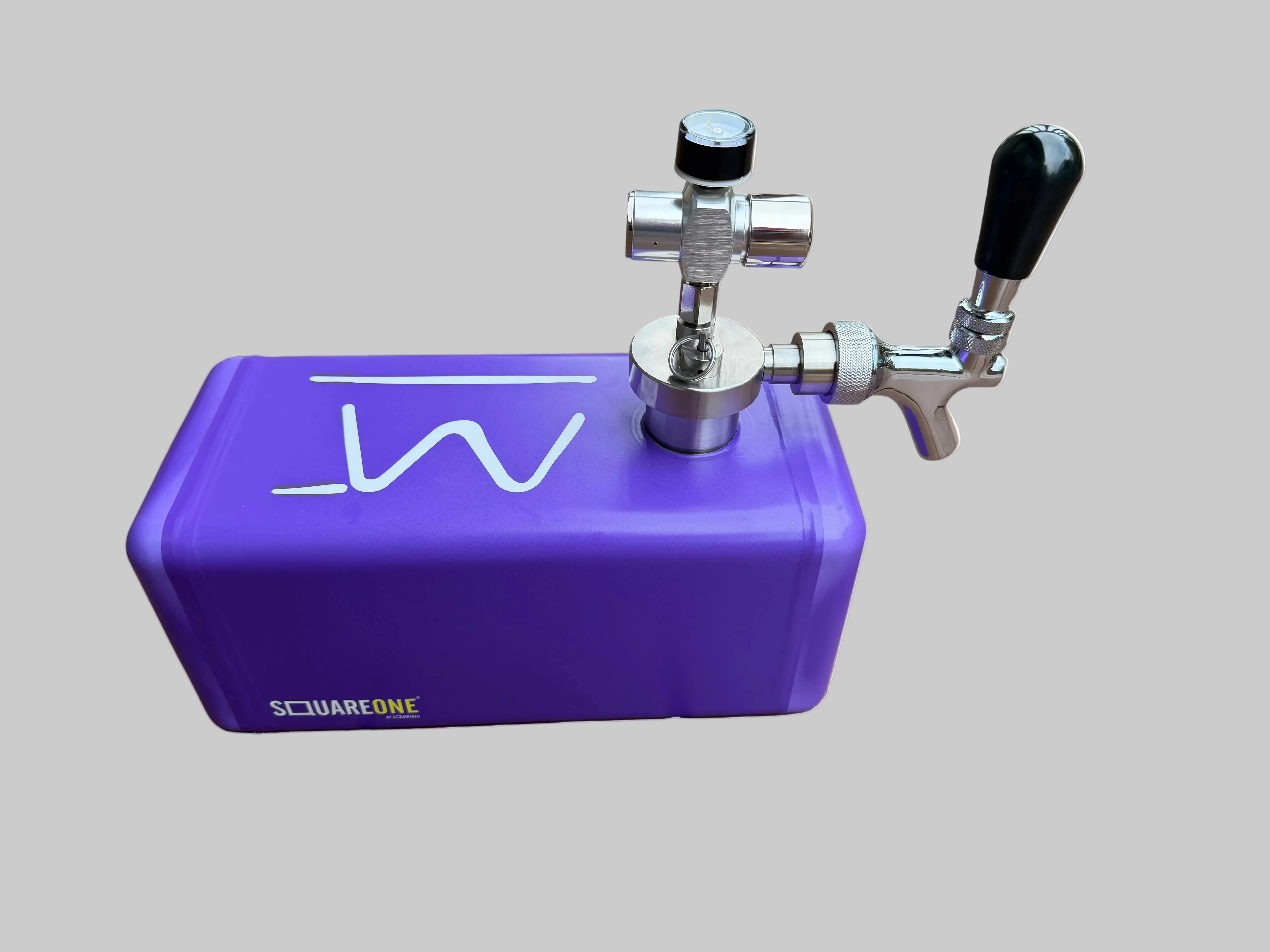 A purple Squared One tank with a silver tap and black handle